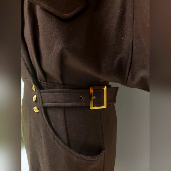 Olive Green 80s Coat Dress One-Piece - Picture 5 of 7